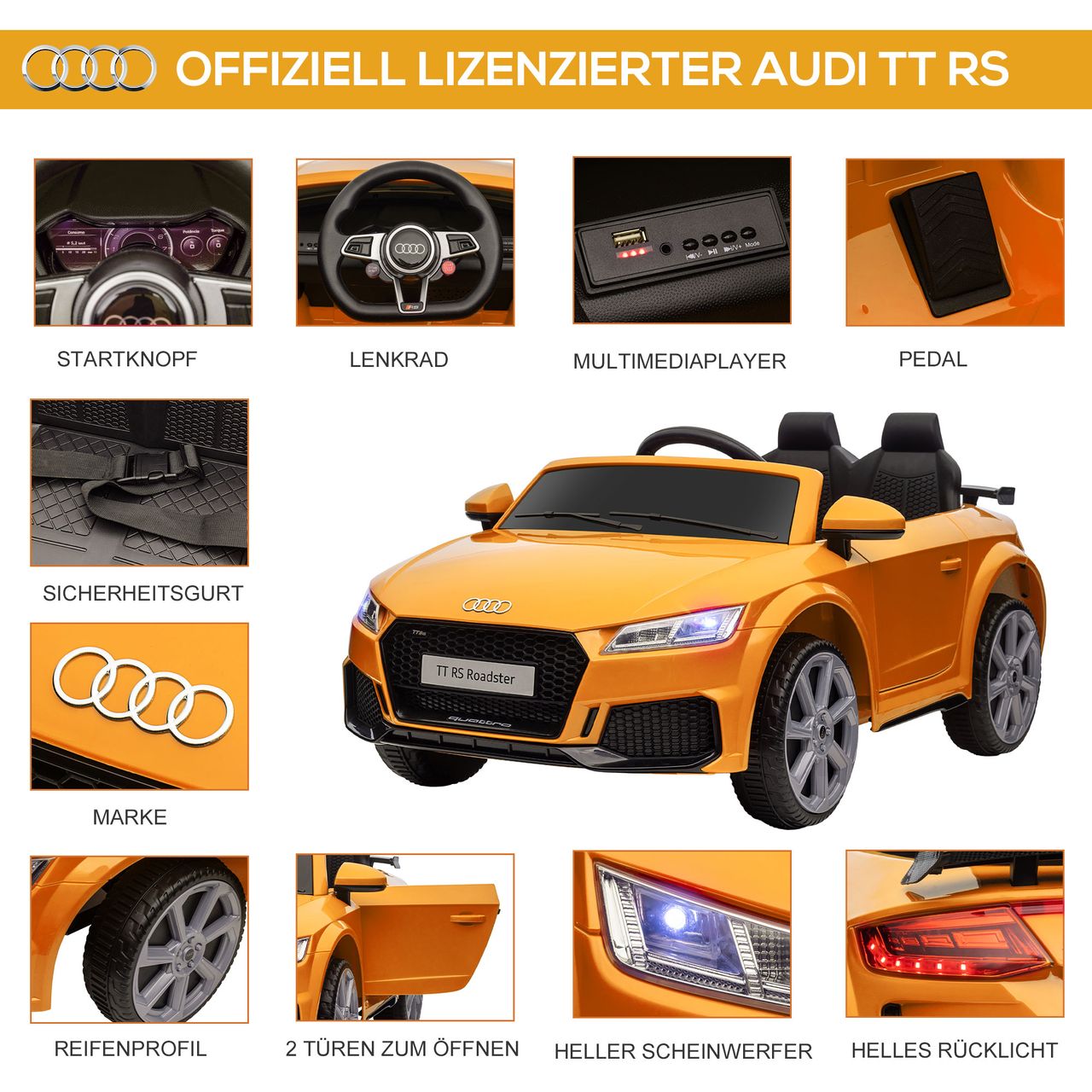 HOMCOM Kinderauto Elektroauto mit Fernbedienung Sicherheitsgurt 3–5 Jahre Gelb