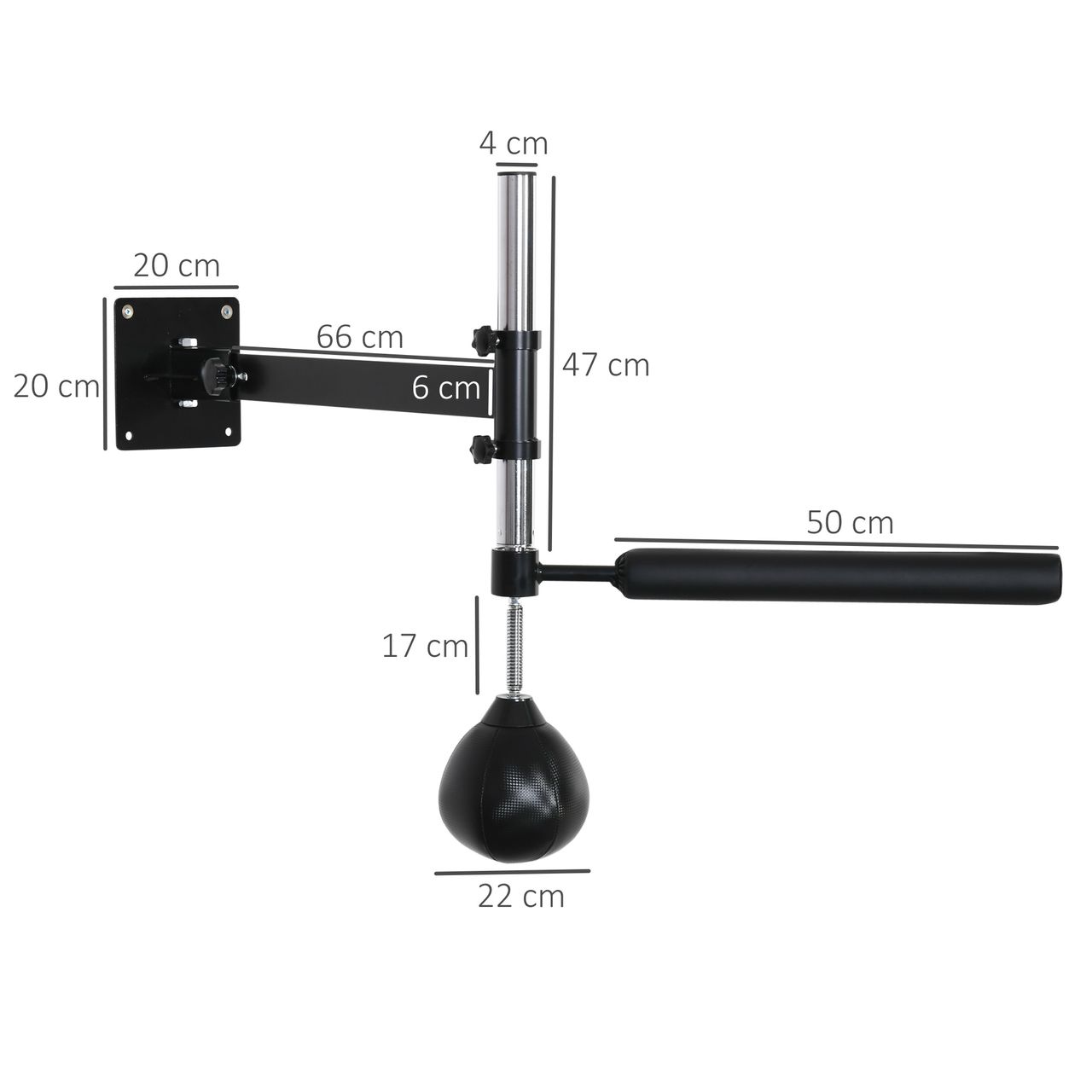 HOMCOM Boxgestell Boxtraining Wandhalterung klappbar mit drehbarer Reflexstange Speedball höhenverstellbar für Jugendliche und Erwachsene
