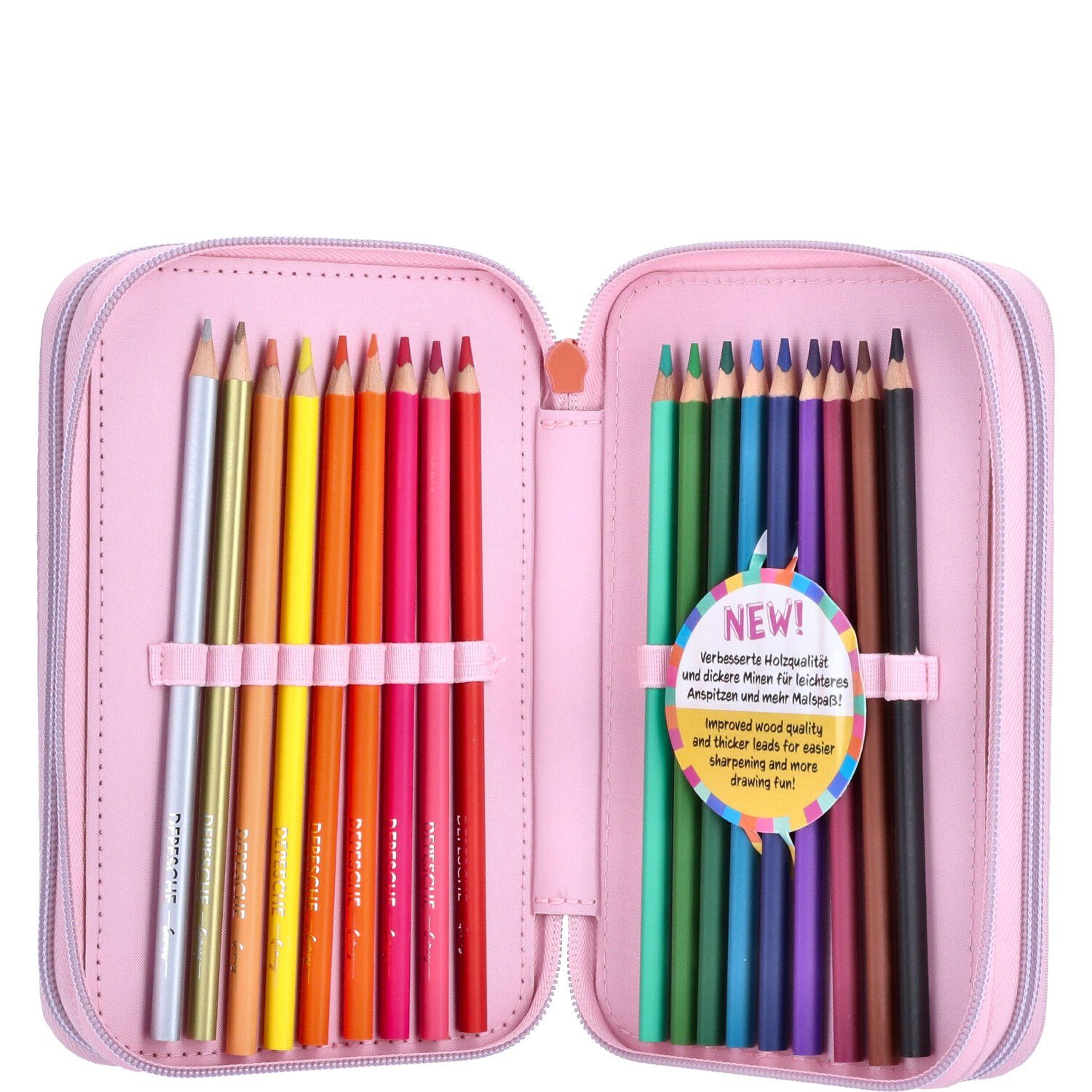Depesche Federmäppchen Depesche 3-Fach Federtasche mit Stift TOPModel Happy Together Rosa, (Stück, Stück)