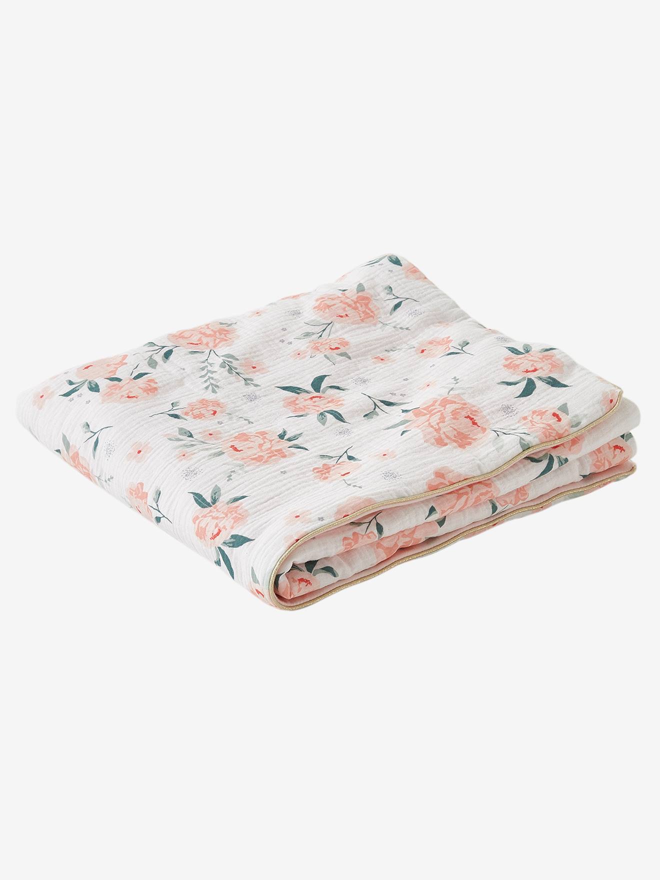 Couverture bébé jersey/gaze de coton EAU DE ROSE rose
