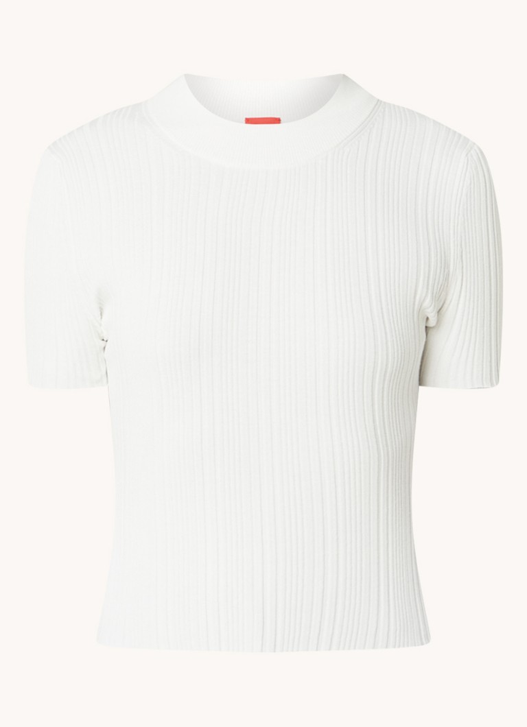 HUGO BOSS Sarpharim ribbed knit top with stand-up collar
