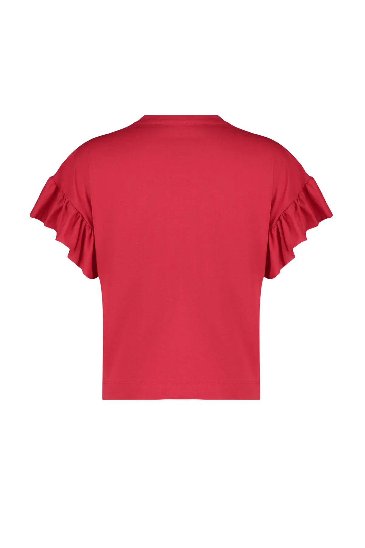 Trendyol Collection  Rotes Basic-Strick-T-Shirt mit Rundhalsausschnitt aus 100 % Baumwolle mit Rüschen und Details TWOSS22TS2429