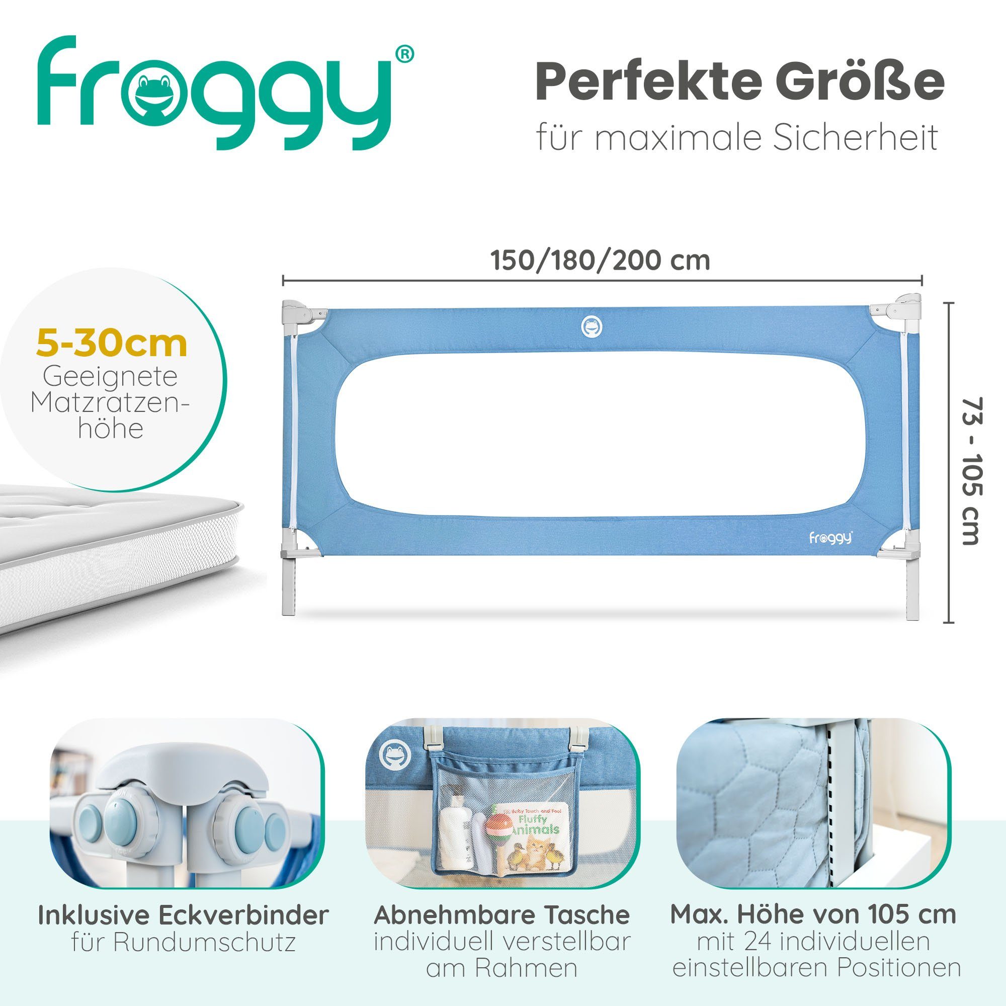 Froggy Bettschutzgitter CBFM, höhenverstellbar 73-105cm, mit verstärktem Rahmen