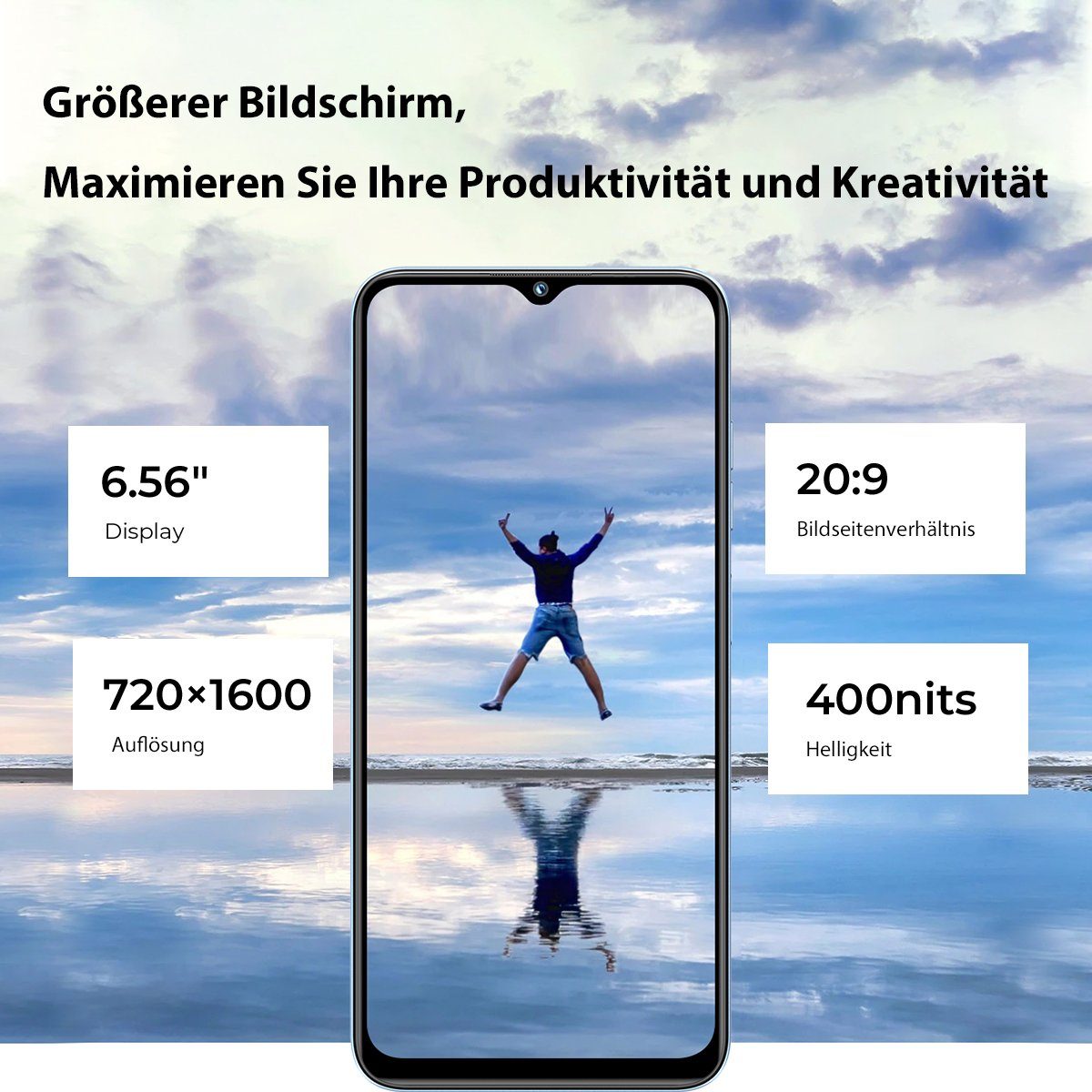 OUKITEL C35, 5150 mAh, 12GB RAM+256GB ROM Smartphone (6,56 Zoll, 256 GB Speicherplatz, 50 MP MP Kamera, buntes Gehäuse, ultradünnes Design)