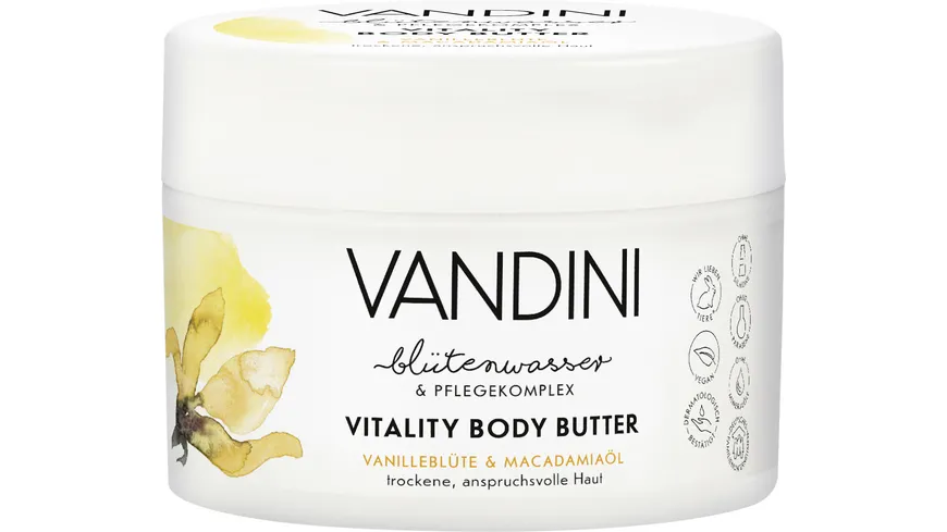 VANDINI VITALITY Body Butter Vanilleblüte & Macadamiaöl Trockene 200 ml