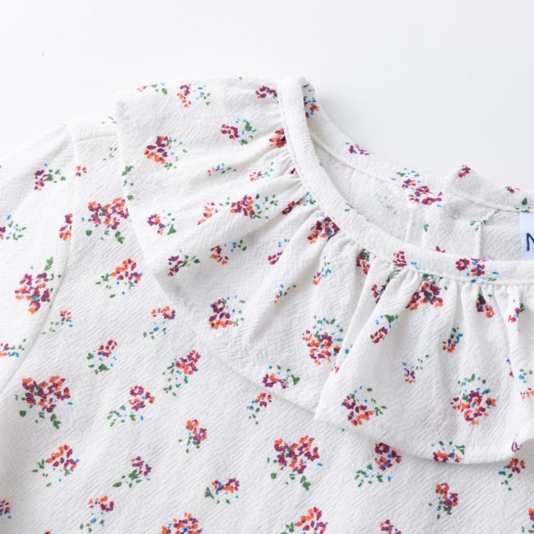 suebidou Klassische Bluse Bluse Langarmshirt mit Rüschendetails florales Muster für Mädchen