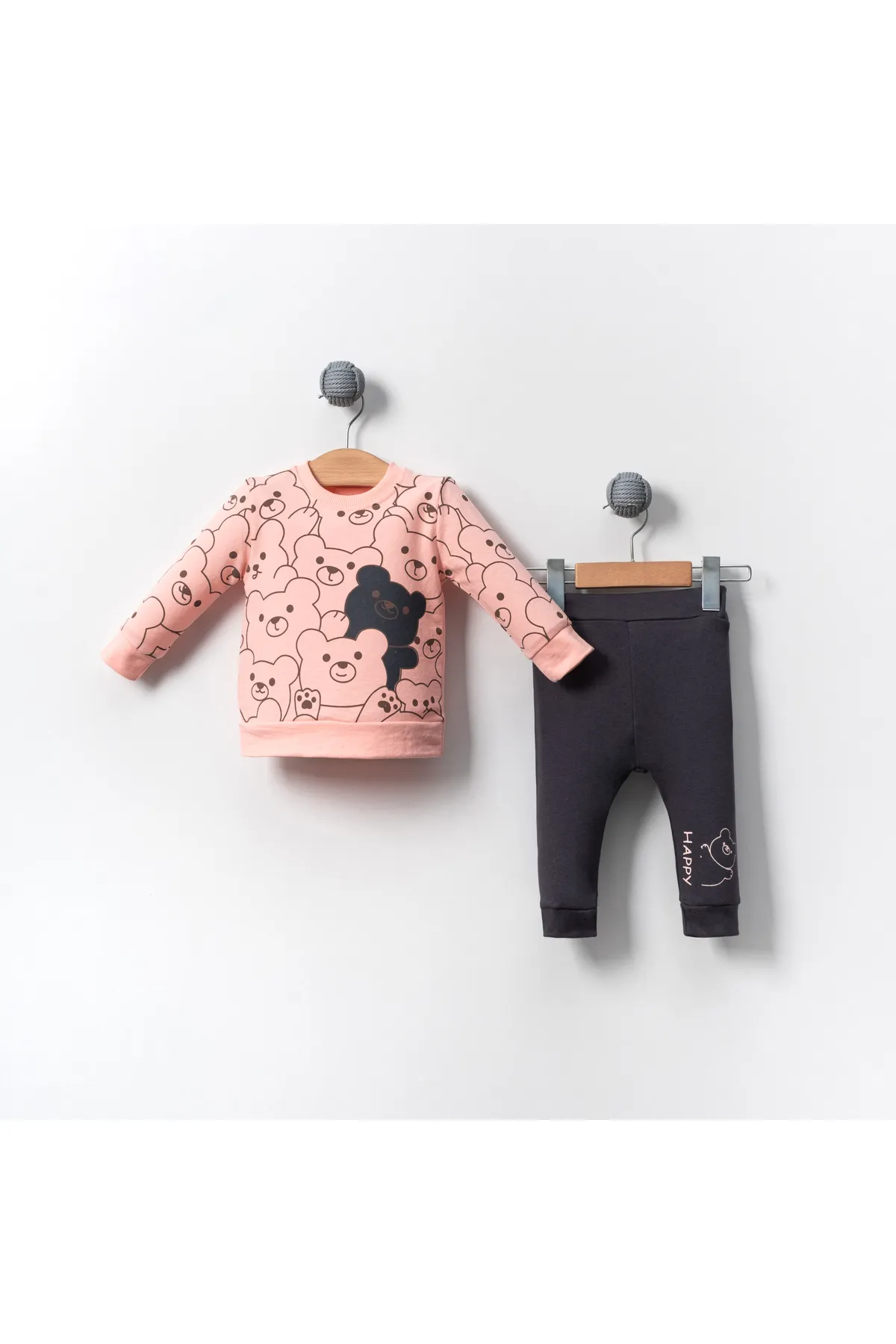 Bubito  Happy Bears gemustertes Baby-Unterteil und -Oberteil aus Baumwolle im Set – Rosa