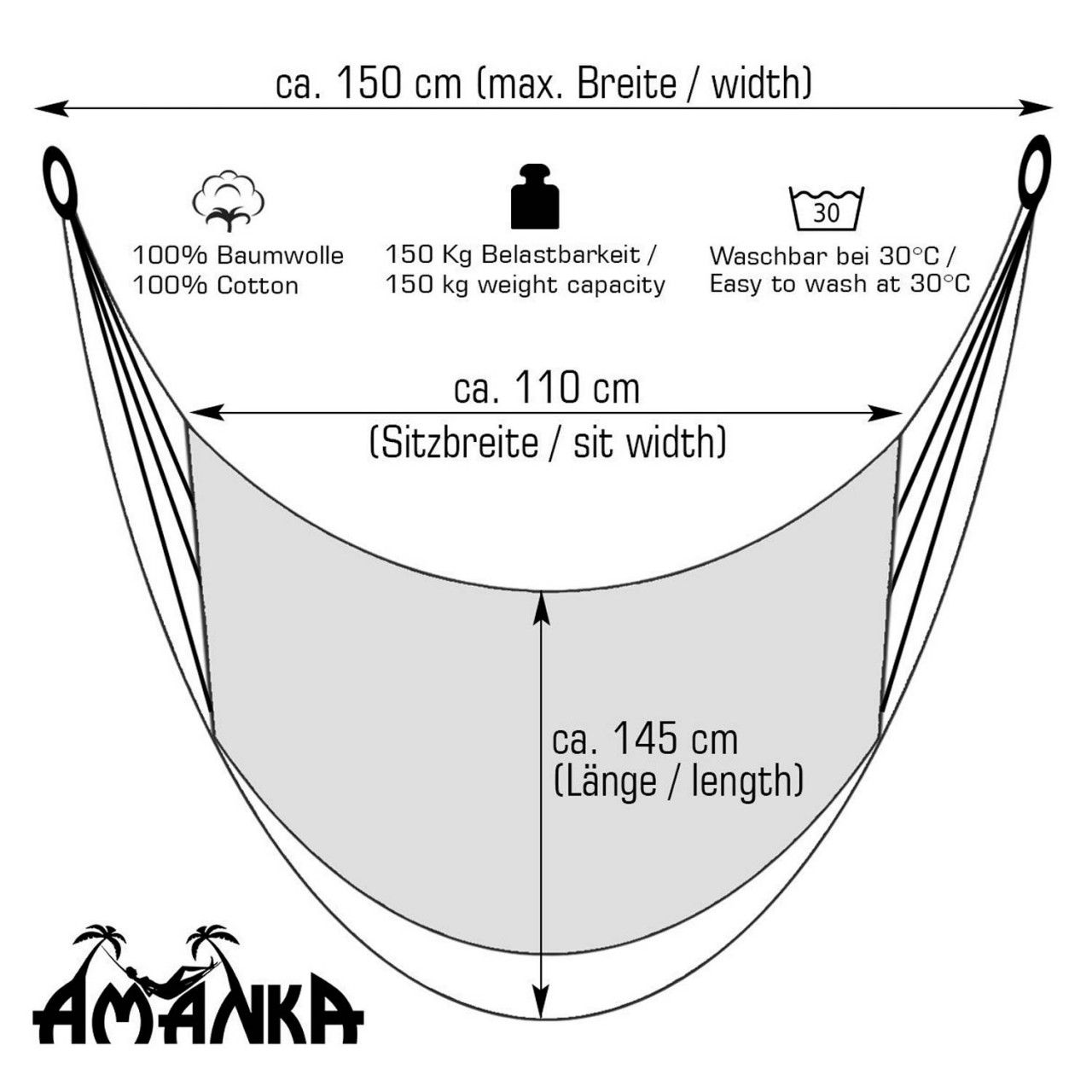 AMANKA 110 x 145 gestreifte Sitz-Hängematte