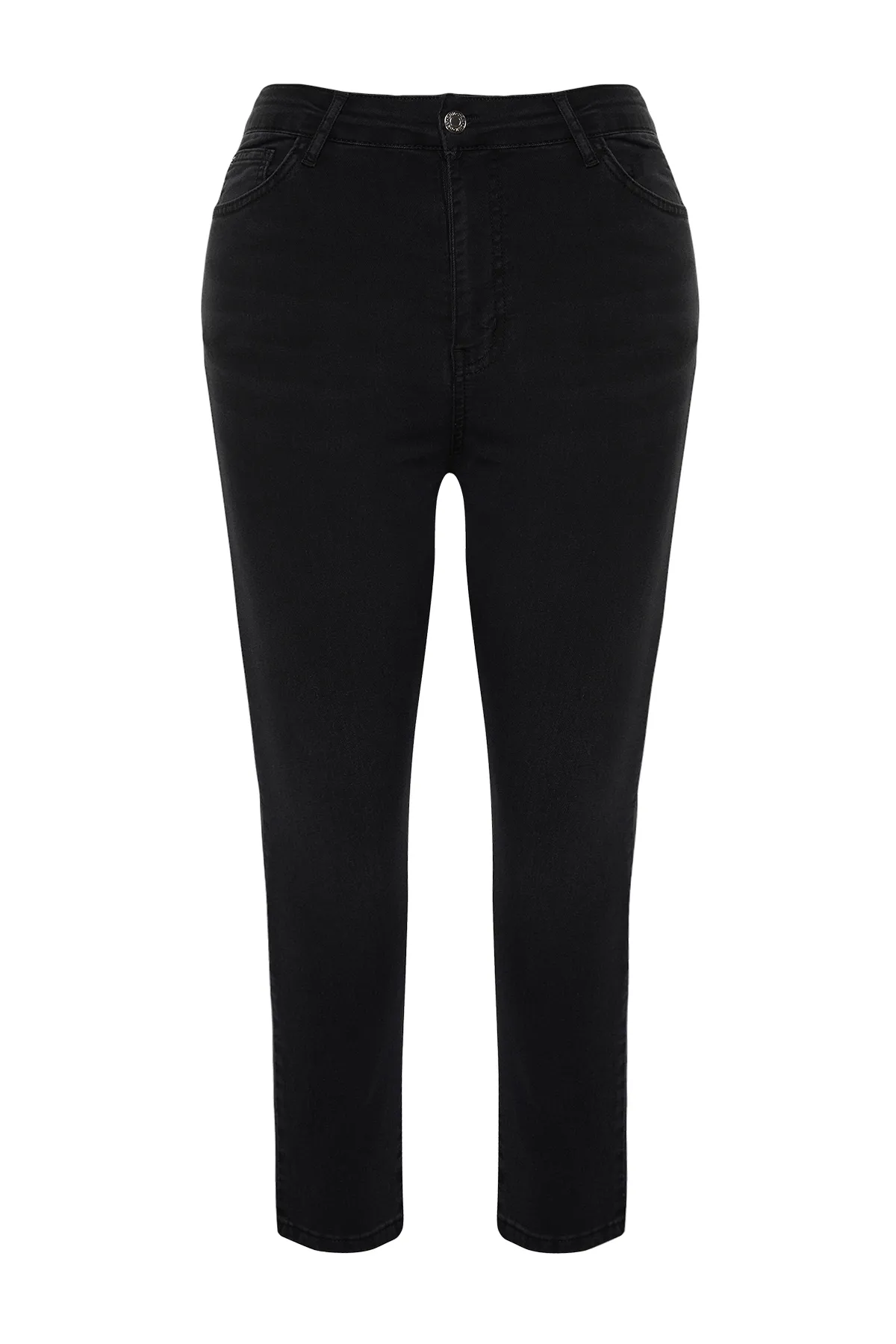 Trendyol Curve  Schwarze, superdehnbare Skinny-Jeans mit hoher Taille und Ausdünnungseffekt TBBSS24CJ00029