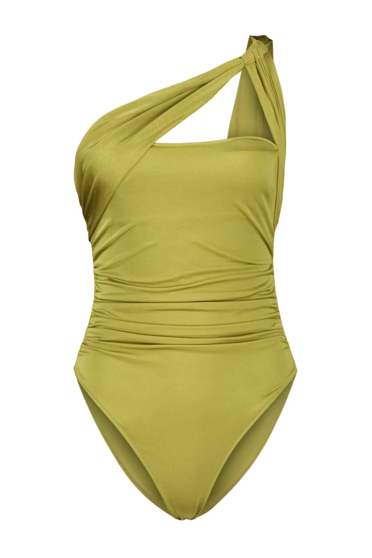 Trendyol Collection  Khakifarbener, drapierter Badeanzug mit normalem Bein und einer Schulter TBESS21MA0043
