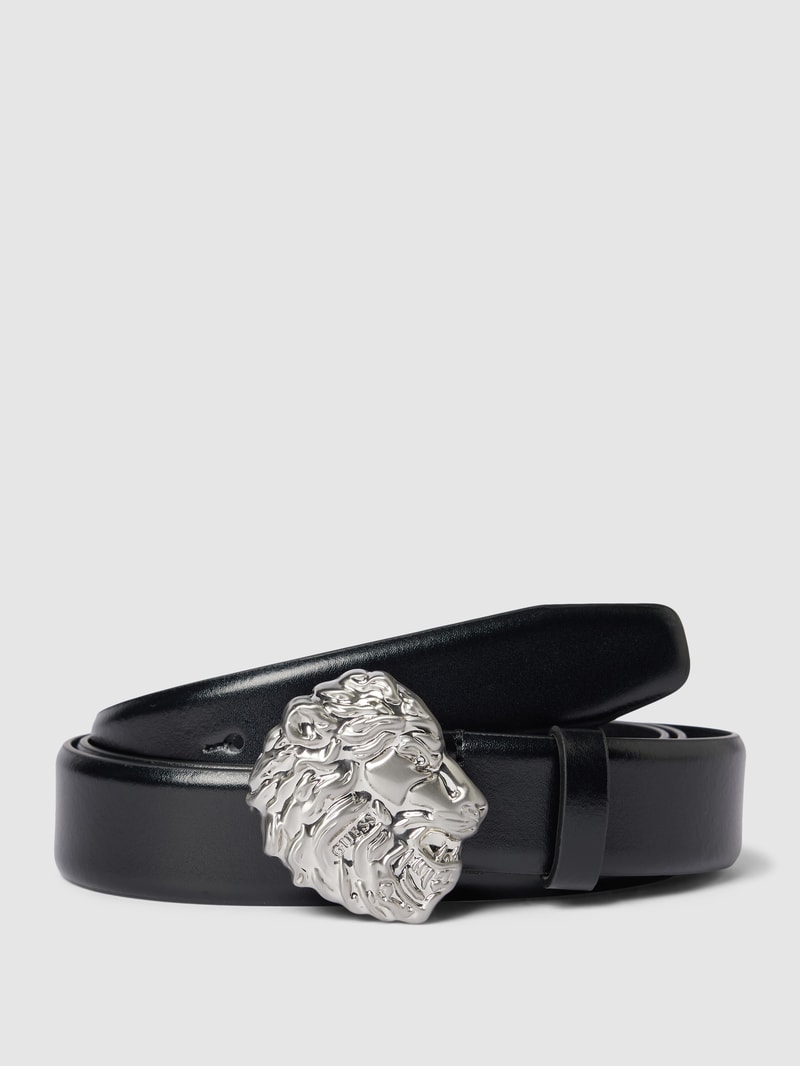 Ledergürtel mit Motiv-Pinschließe in metallic Modell 'KING' in schwarz