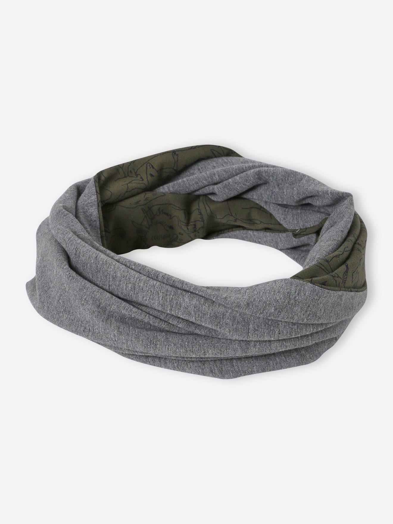 Snood réversible garçon dino/chiné kaki
