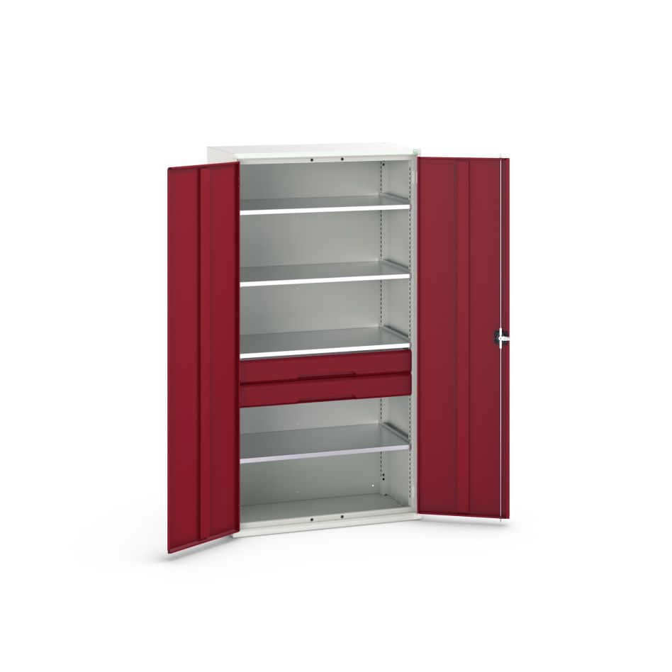 Bott 16926574.24 Systémová skrinka Verso 1050x550x2000mm 4 police 2 zásuvky 1 perforovaný zadný panel RAL 3004
