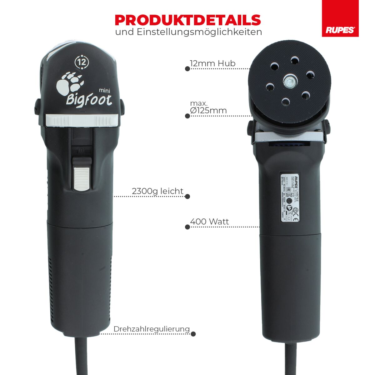 Rupes BigFoot LHR 75E Mini Exzenterpoliermaschine Basis Kit, 8-teilig