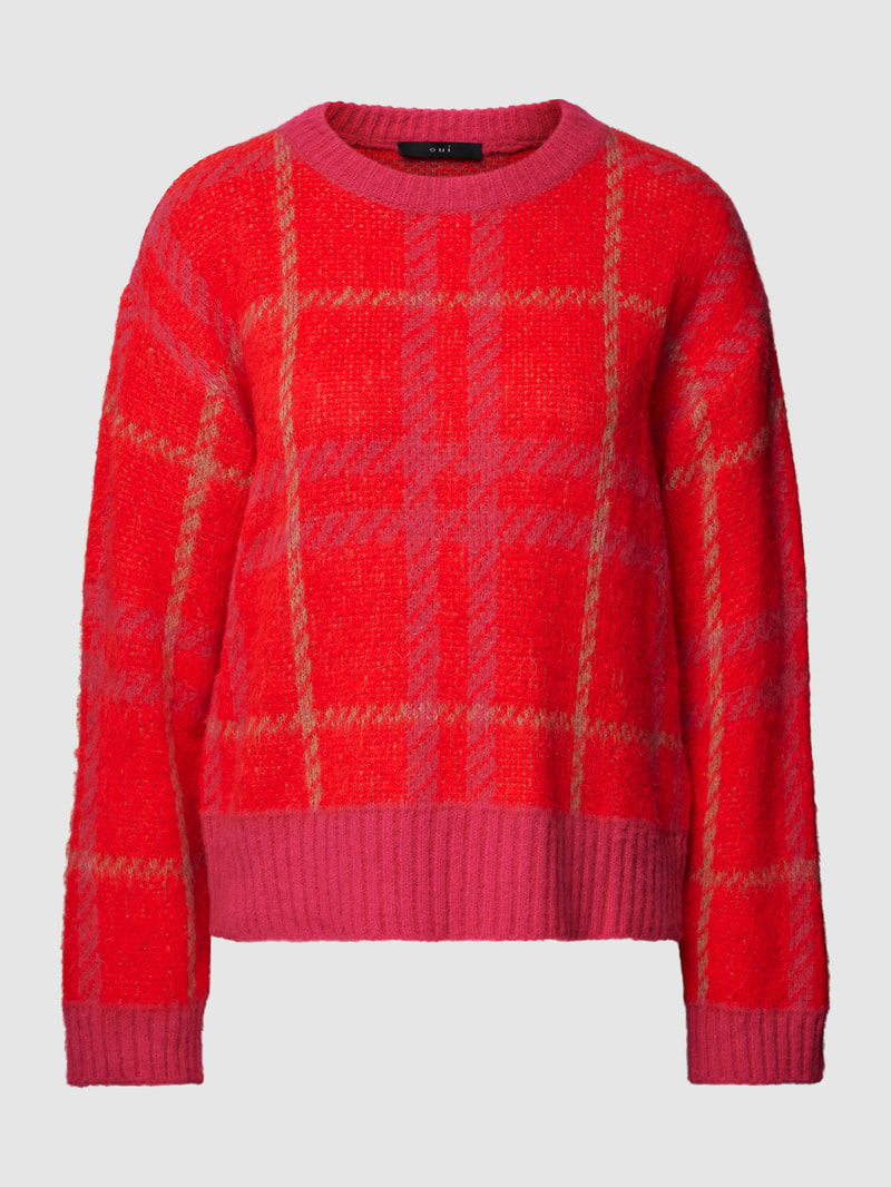 Strickpullover mit Gitterkaro in rot
