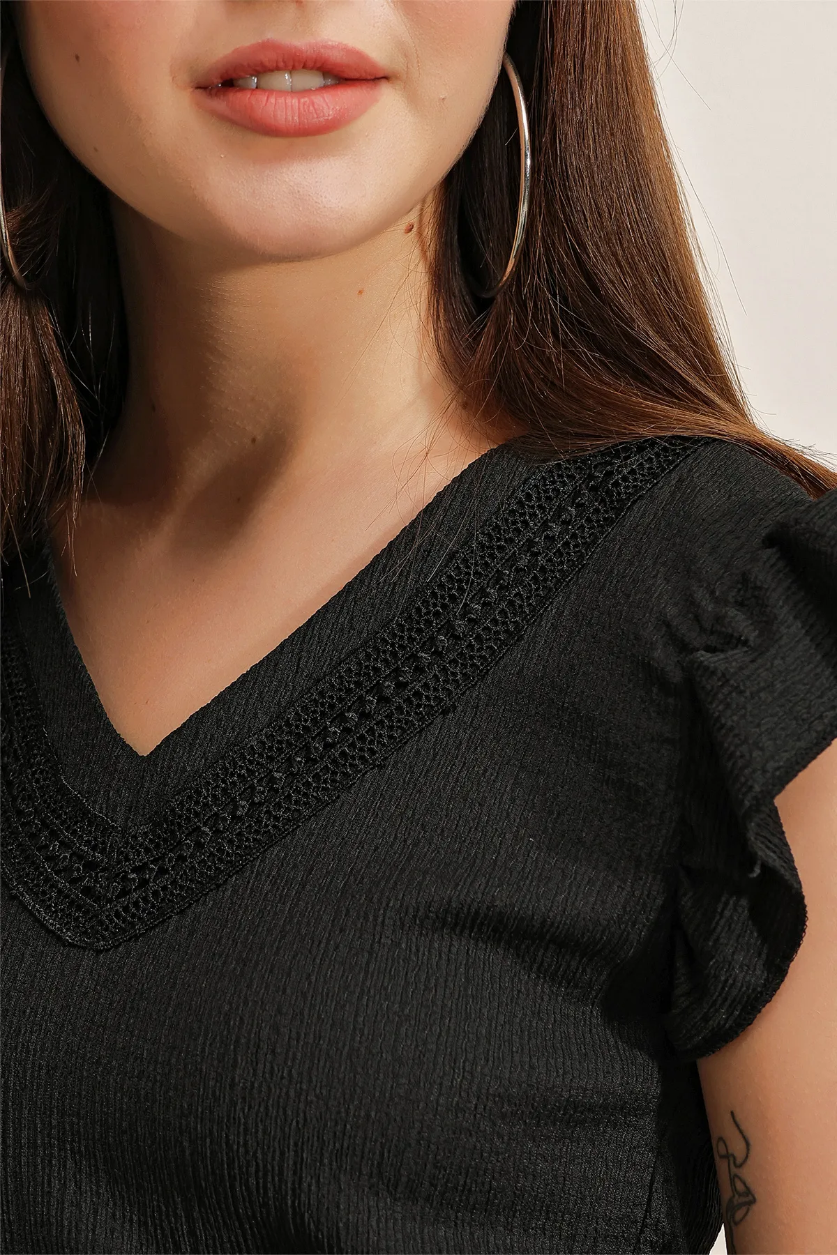 Bigdart  0467 Strickbluse mit V-Ausschnitt – Schwarz