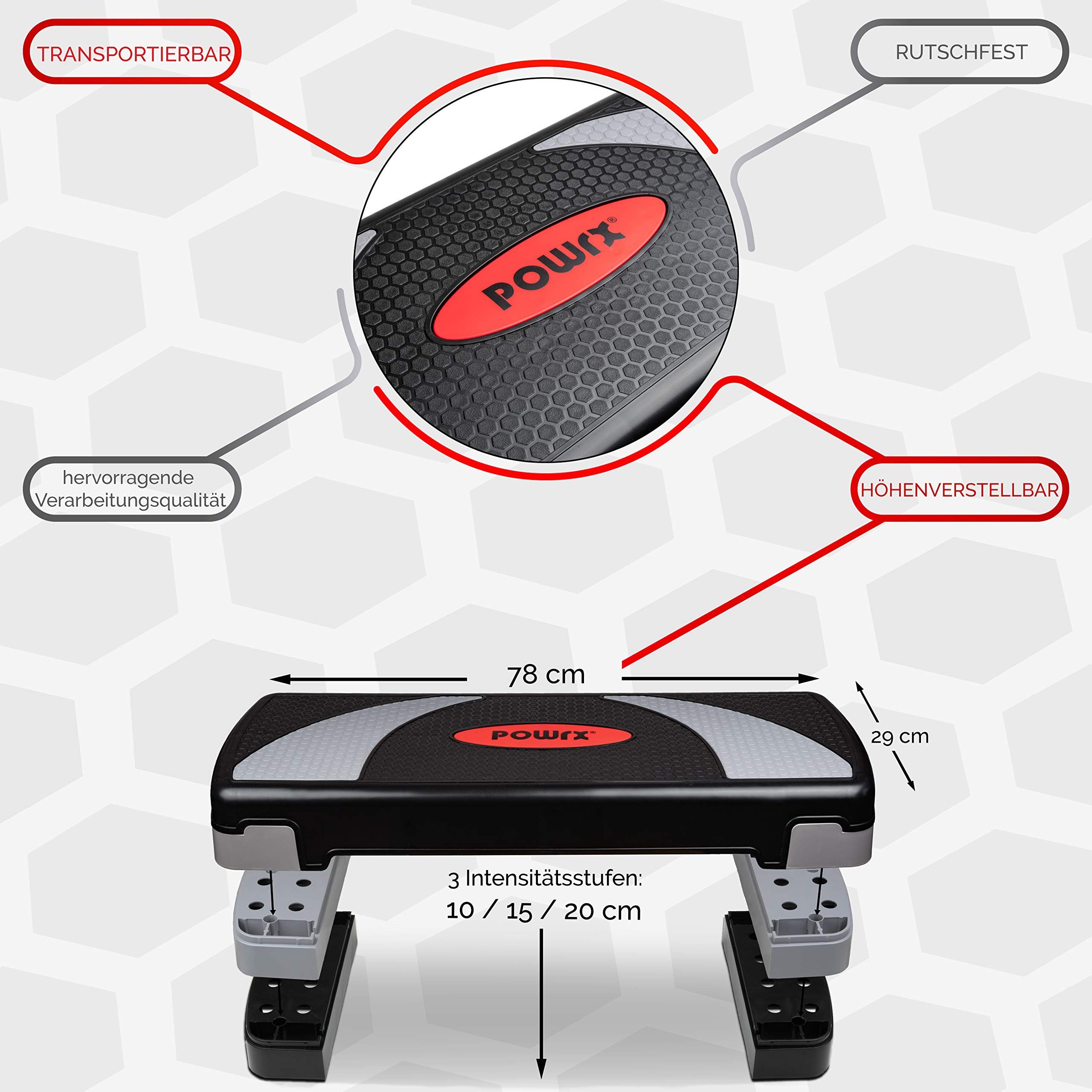 POWRX Stepboard XL Steppbrett extra groß 3-Stufen höhenverstellbar, Grau-Schwarz
