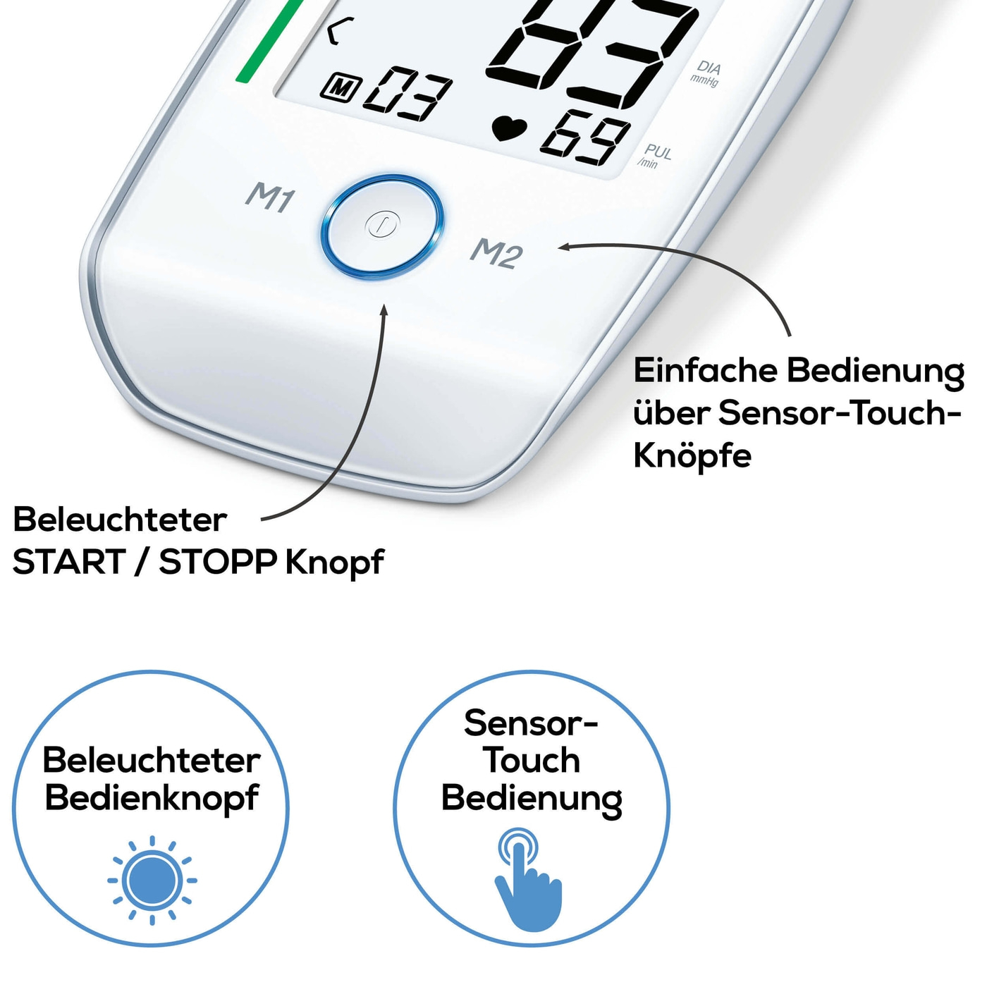 Beurer Oberam-Blutdruck-messgerät BM 45-Beleuchtetes Oberarm-Blutdruckmessgerät mit ergonomischen XL-Display