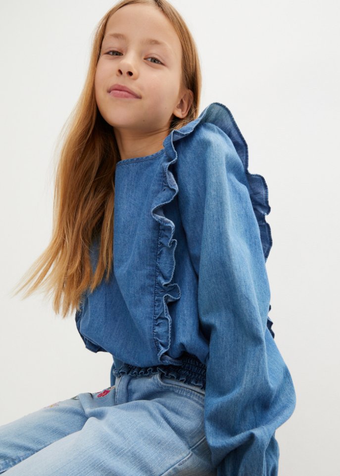 Mädchen Jeans Bluse mit Rüschen