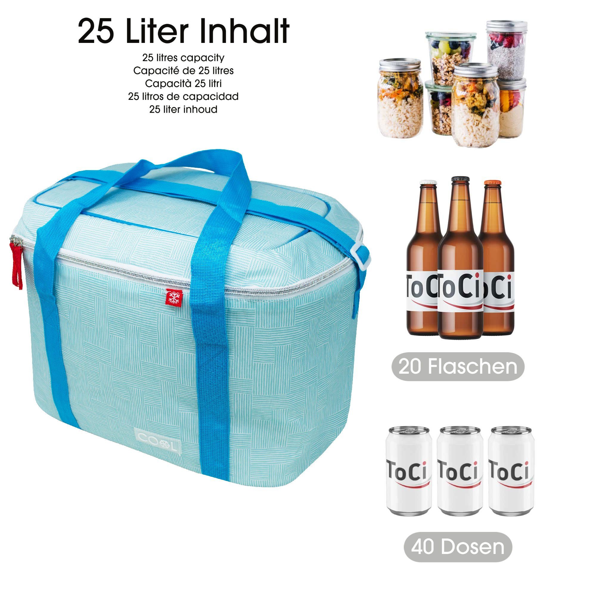 ToCi Kühltasche 25 Liter Kühltasche Thermotasche mit 8er-Set 200 ml Kühlakkus