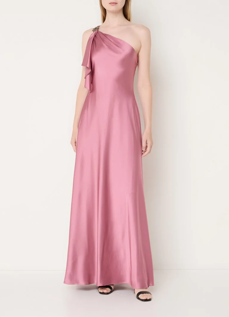 Vestido longo de cetim Ralph Lauren com decote assimétrico