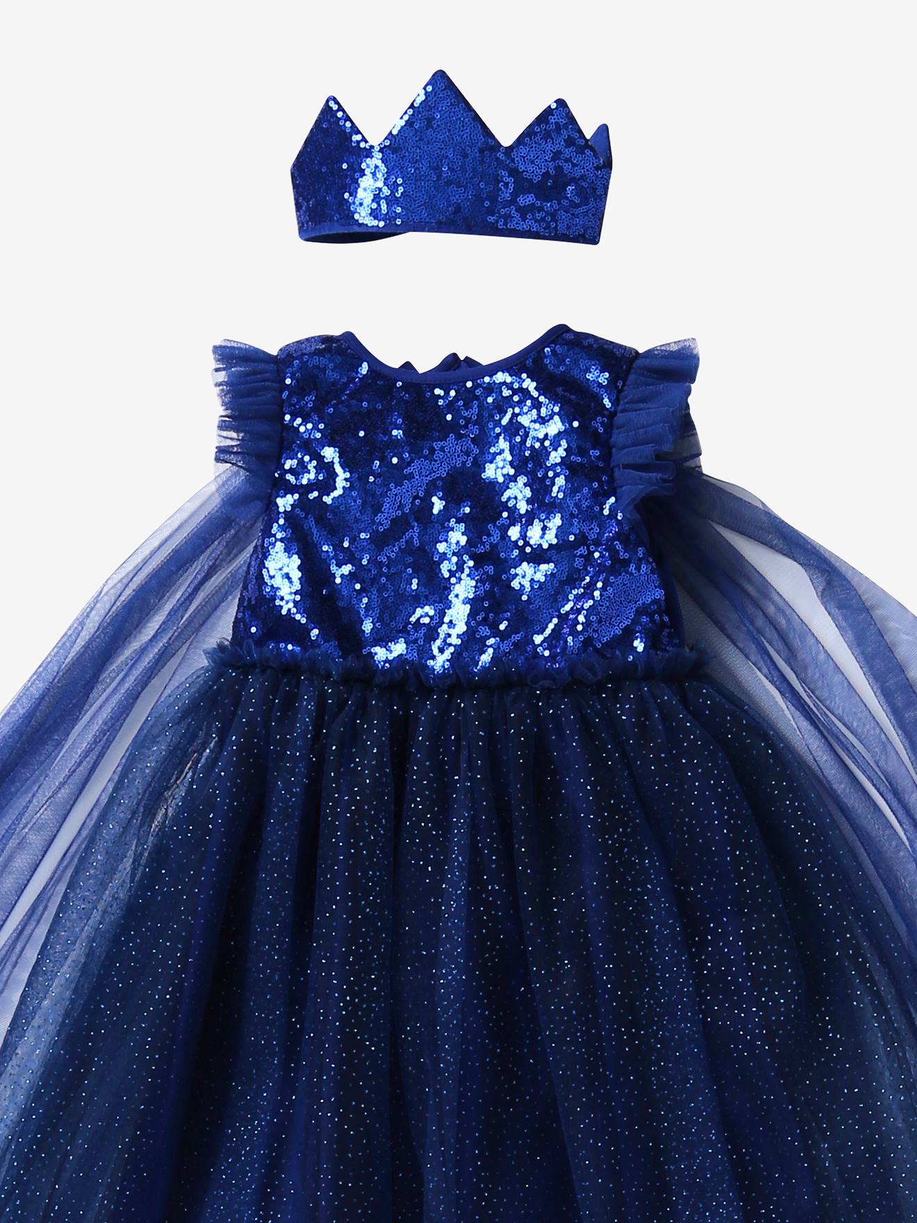Déguisement de princesse avec voile et couronne bleu