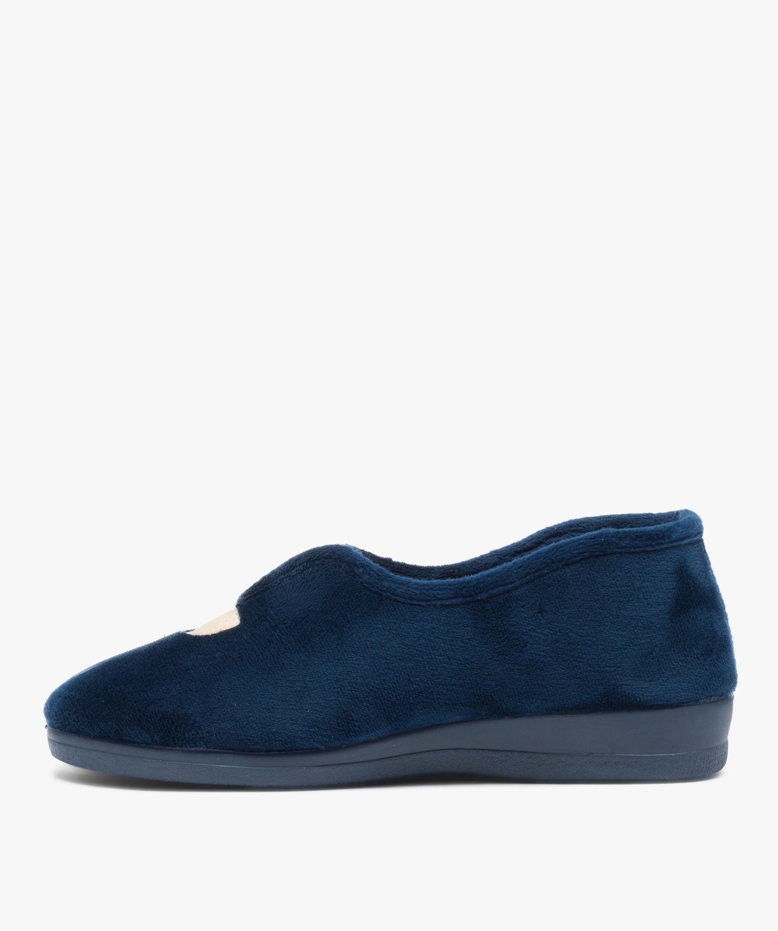 Chaussons femme pantoufles en velours uni à semelle compensée marine | GEMO