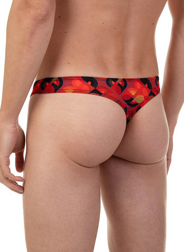 bruno banani, String, Mikrofaser-Stretch, orangerot-schwarz gemustert