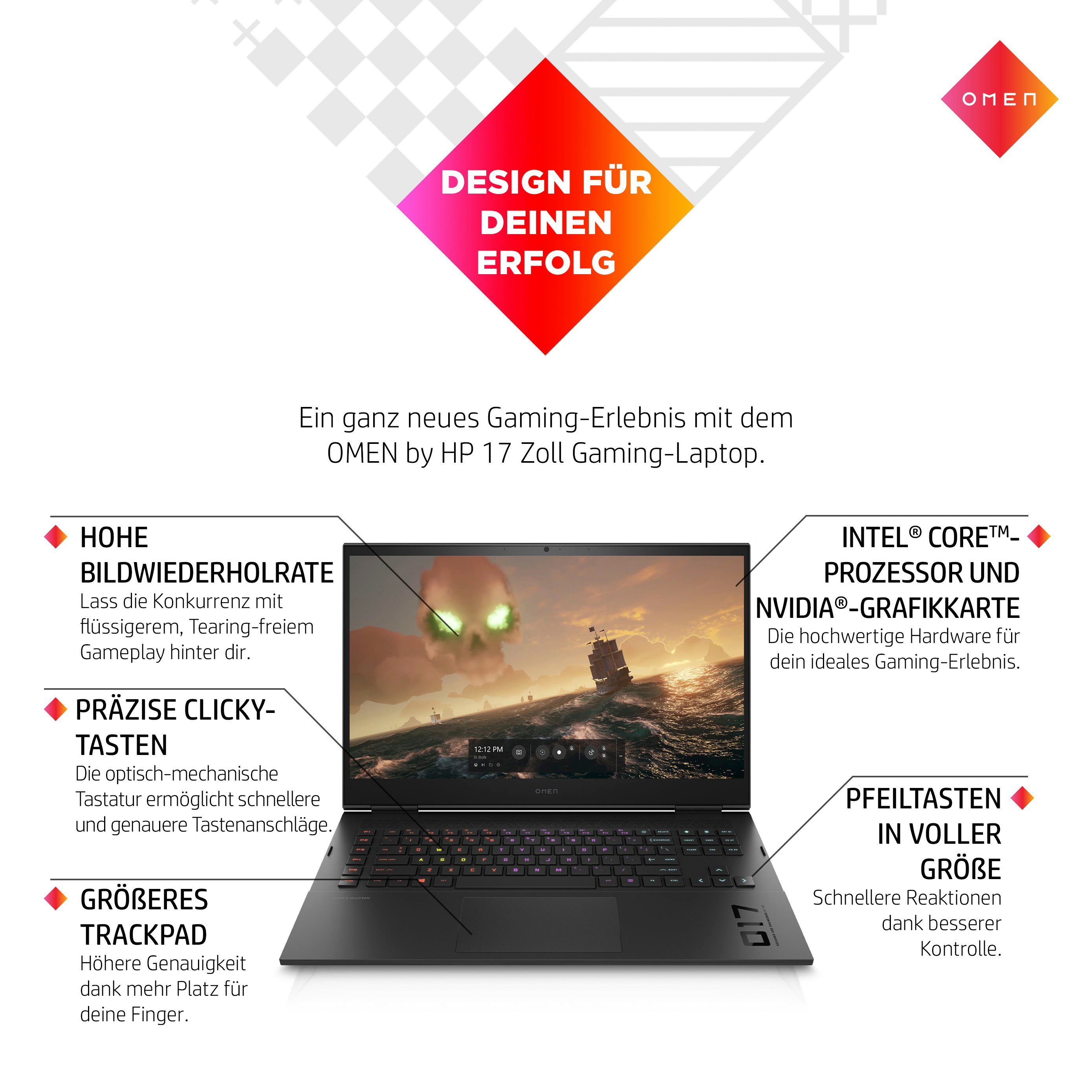 HP Omen 17-cm2075ng Gaming-Notebook (43,9 cm/17,3 Zoll, Intel Core i7 13700HX, GeForce RTX 4070, 1000 GB SSD)