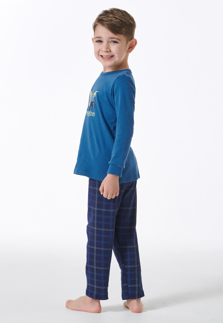 Schlafanzug lang Drachen Karos blau - Boys World