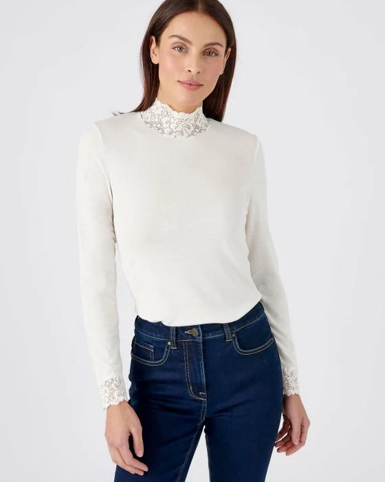 Tee-shirt manches longues orné de dentelle Thermolactyl