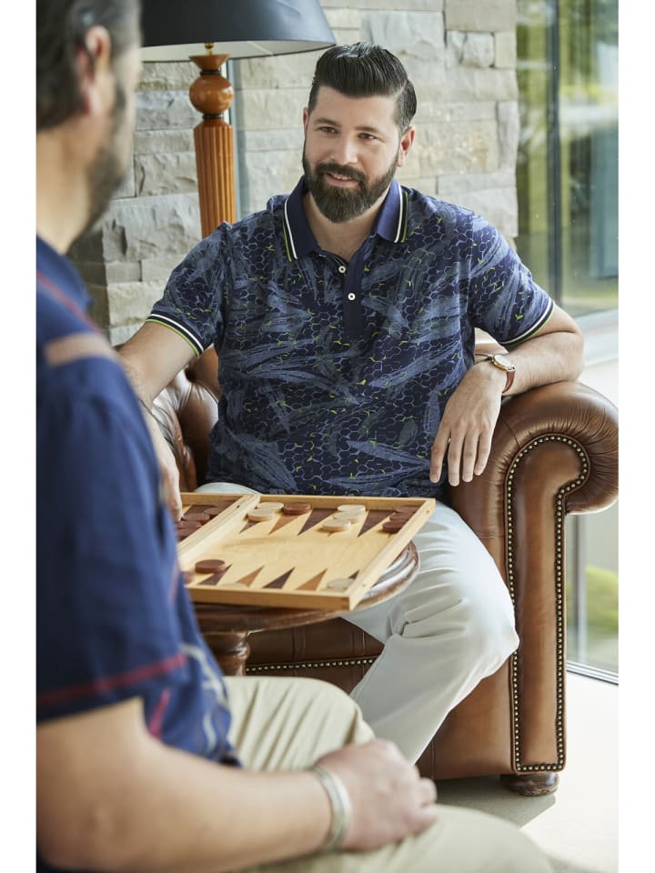 Charles Colby Poloshirt EARL BEAGAN in dunkelblau bedruckt günstig kaufen L