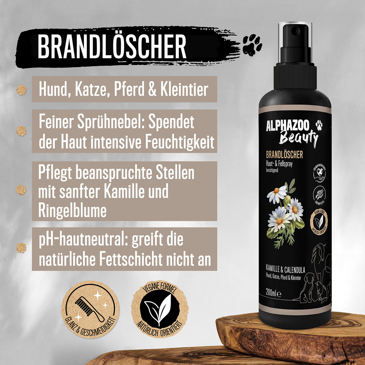 ALPHAZOO Fellpflege ALPHAZOO Brandlöscher 200ml - Juckreiz-Spray, Fellpflege-Spray für Hunde, Katzen, Haus- und Hoftiere 200 ml