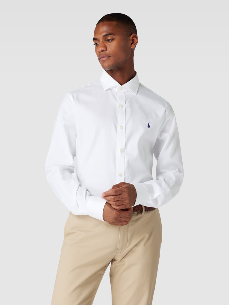 Slim Fit Business-Hemd mit Logo-Stitching in weiß