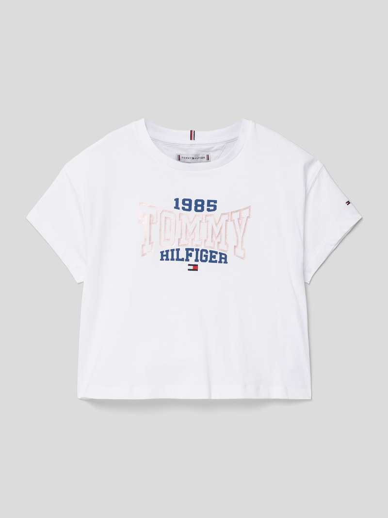 T-Shirt aus Baumwolle mit Label-Details in weiß