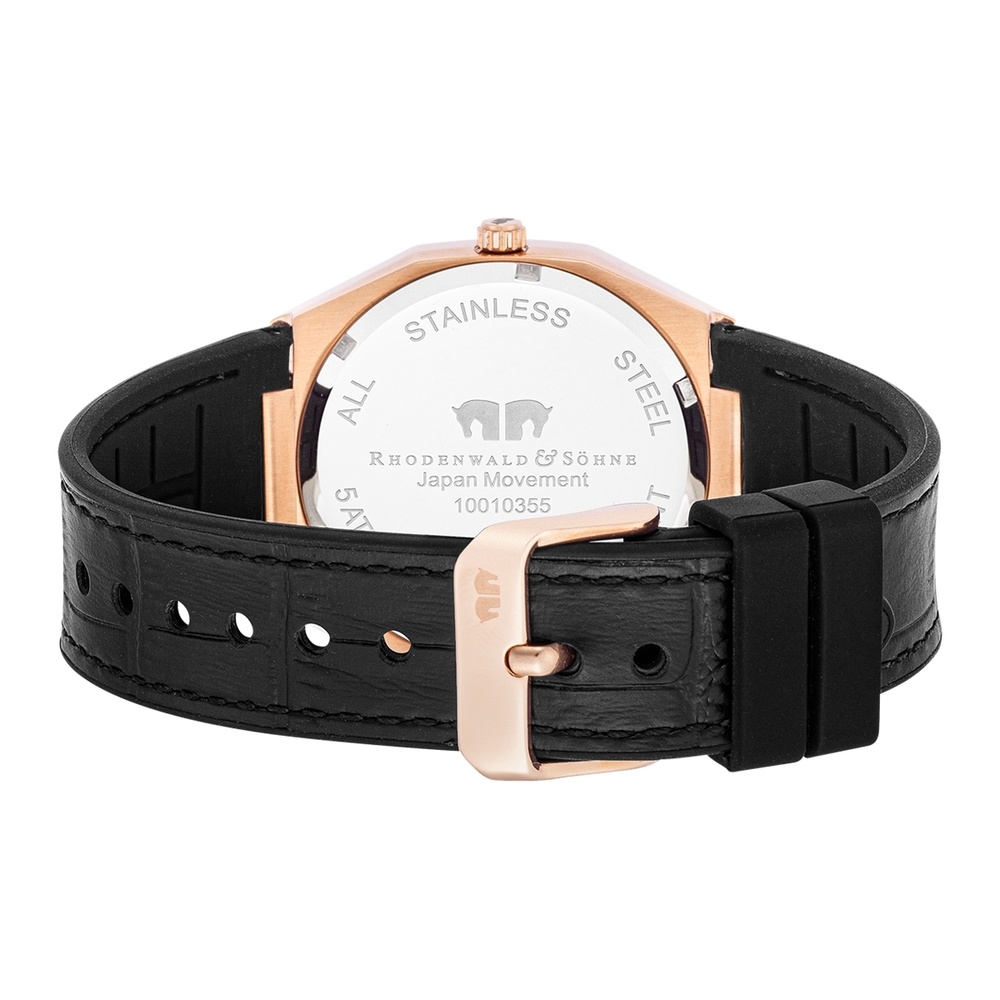 Rhodenwald & Söhne Montre à quartz Cooledge en Or rose Cuir véritable/silicone en Noir Montre