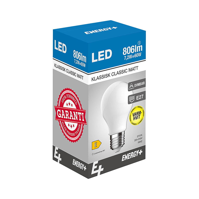 Energy Lyspære LED 806 lm Dim klassisk matt E27 A60 E