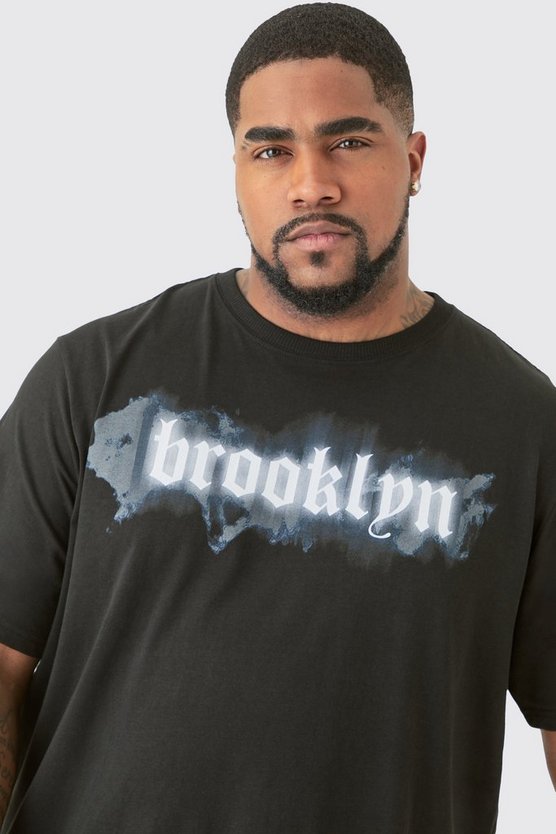 Plus schwarzes T-Shirt mit Brooklyn-Print