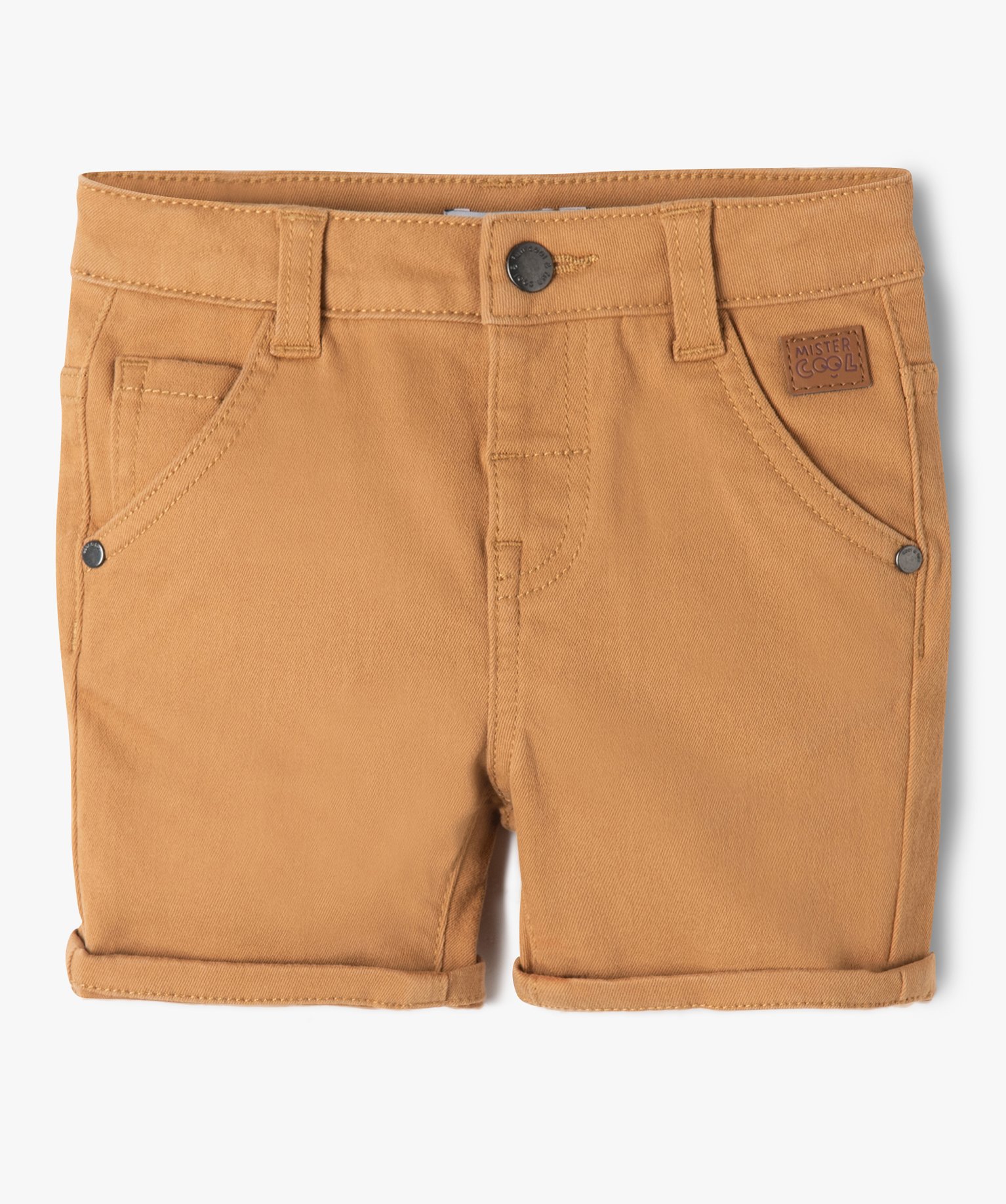 Short bébé Garçon slim en toile extensible unie marron | GEMO
