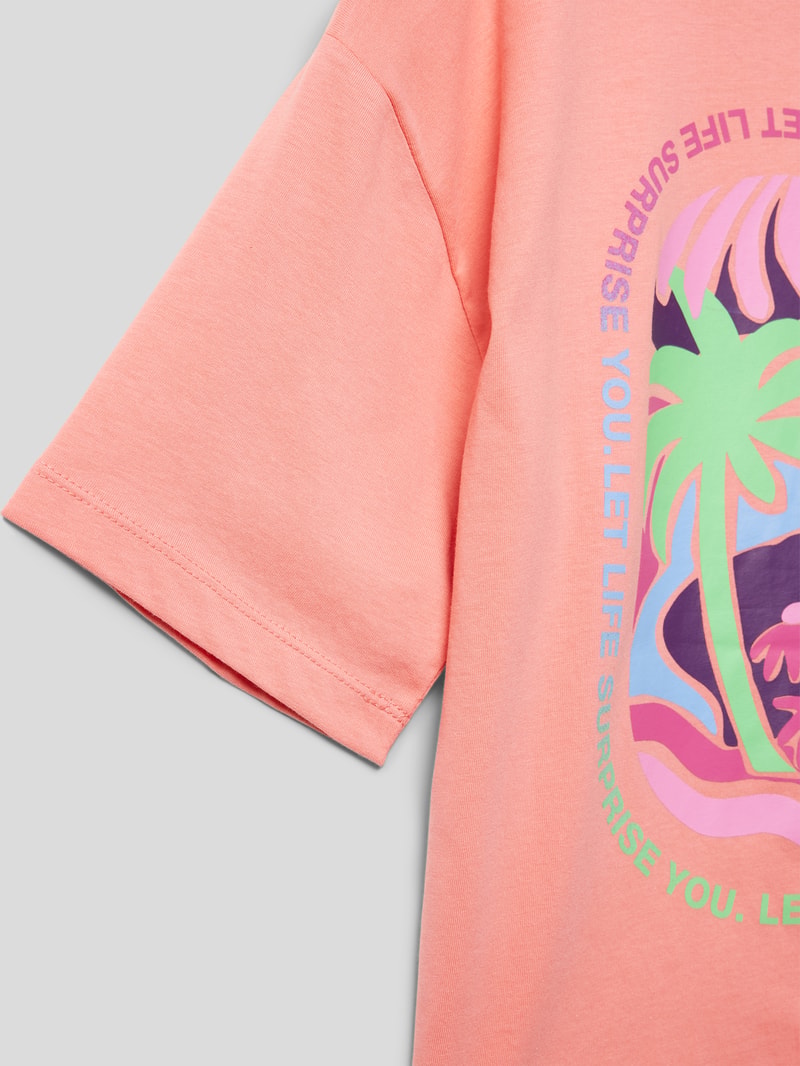 Oversized T-Shirt mit geripptem Rundhalsausschnitt in lachs