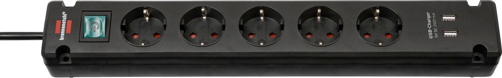 Brennenstuhl Steckdosenleiste, mit Sicherheitsschalter & 2 USB Ladebuchsen