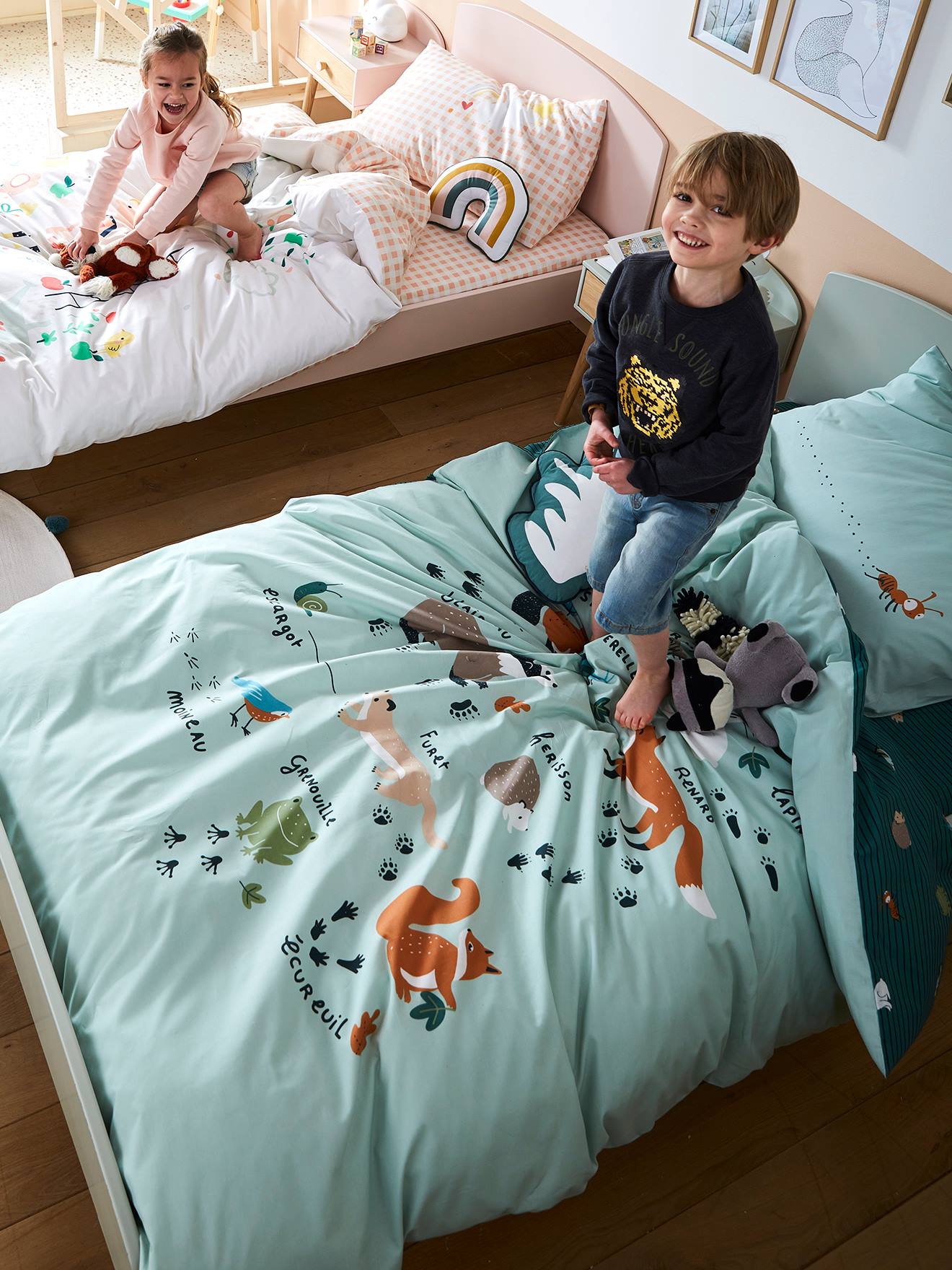 Vertbaudet Bio-Kollektion: Kinder Bettwäsche-Set TIERFORSCHER Oeko-Tex - grün