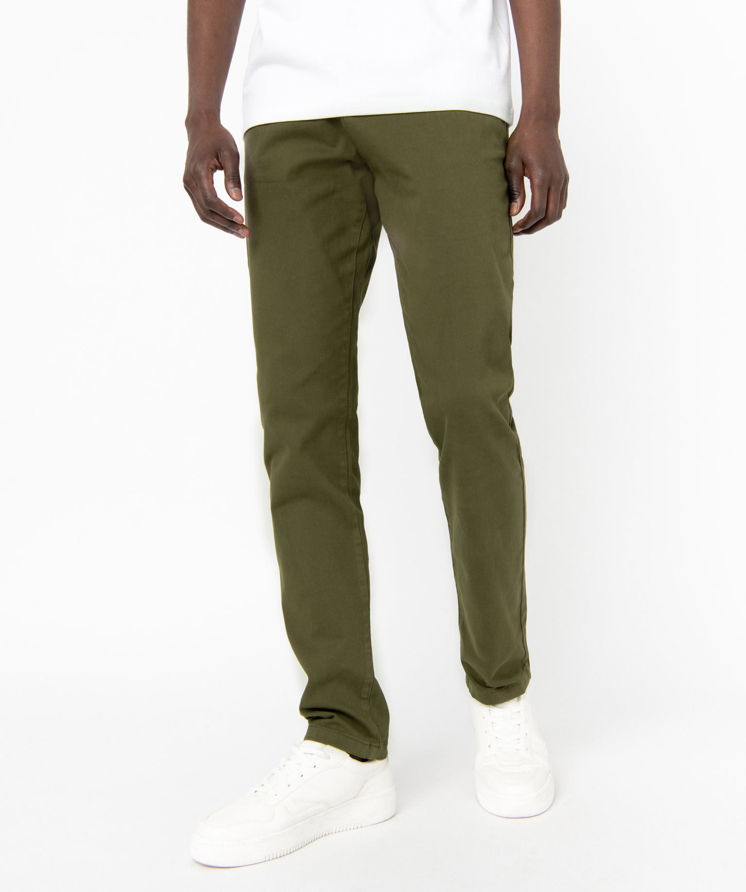 Pantalon chino en coton stretch homme kaki | GEMO