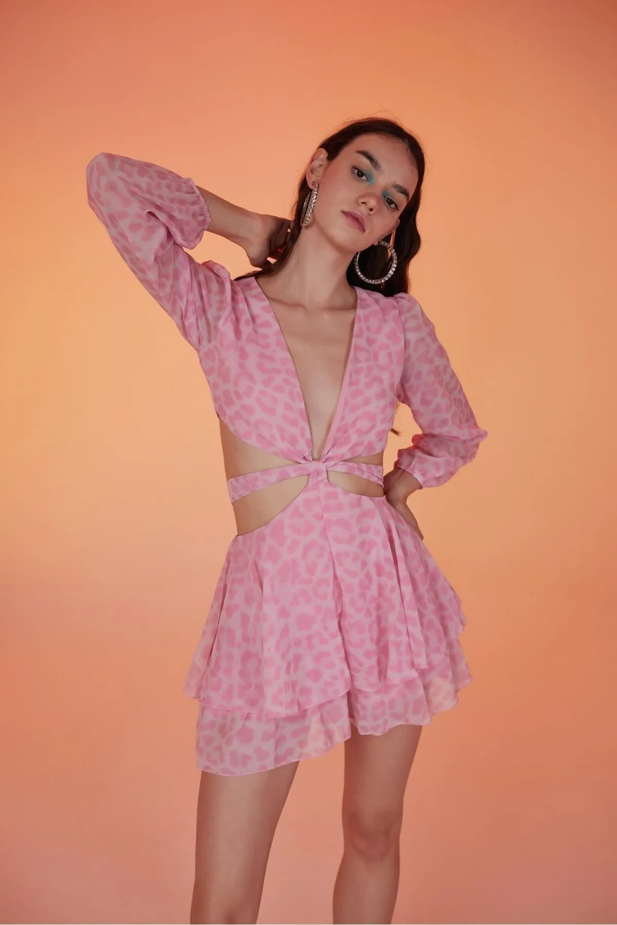HOLLY LOLLY  Gefütterter Shorts-Rock, Chiffon-Stoff, Mini-Pinky-Kleid, Rosa