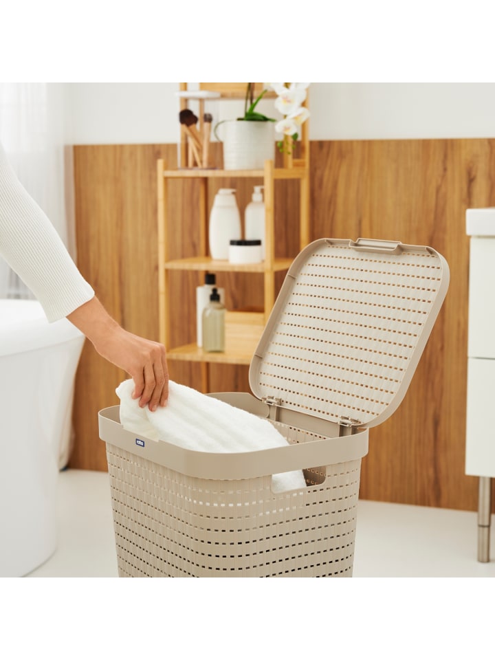 Rotho Country 3er-Set Wäschesammler 55l mit Deckel in Cappuccino günstig kaufen onesize