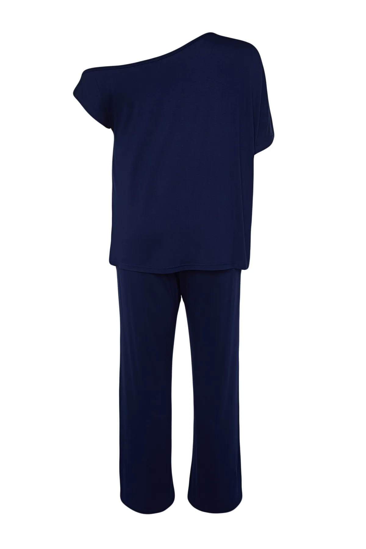 Trendyol Curve  Marineblaues Pyjama-Set aus Strick mit tiefen Schultern TBBSS22PT0570