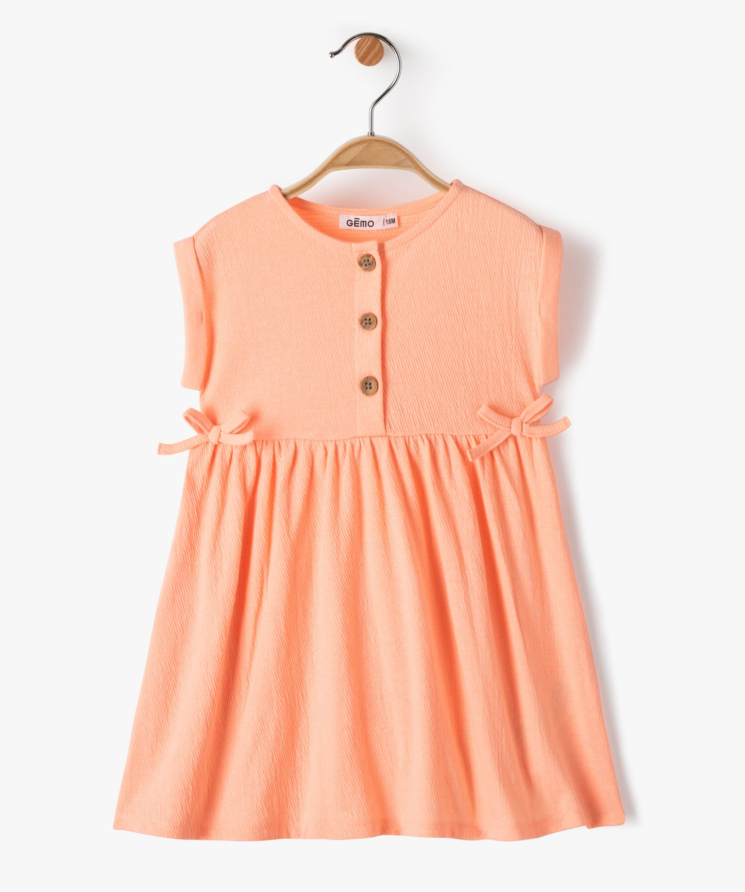 Robe bébé fille avec haut boutonné et jupe large orange clair | GEMO