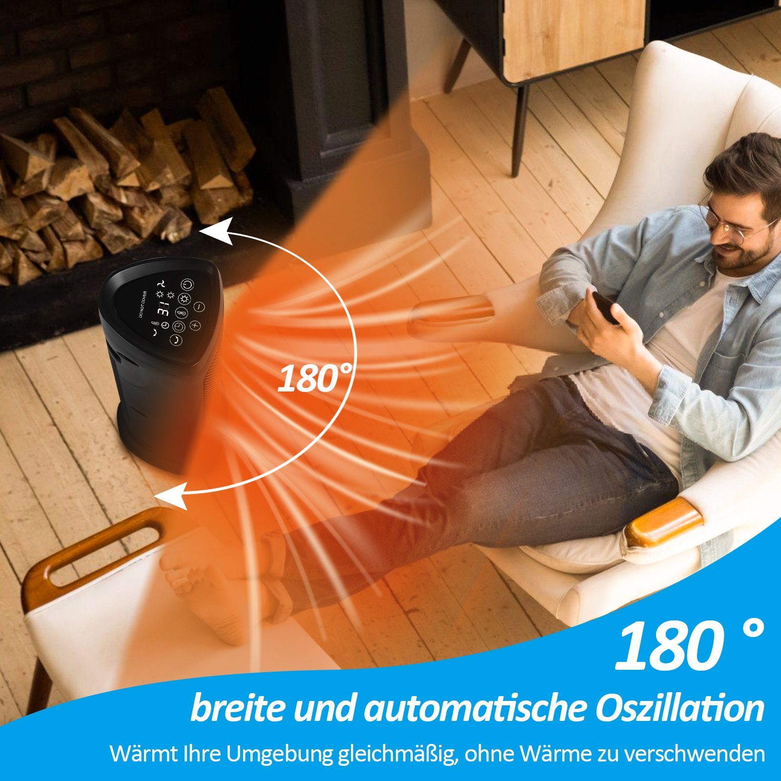 Gimisgu Heizlüfter Heizlüfter 2000W Heiztower Heizkörper Heizung Timer Elektro Heizgerät