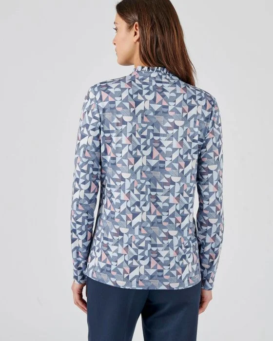 Tee-shirt volanté toucher peau de pêche, manches longues
