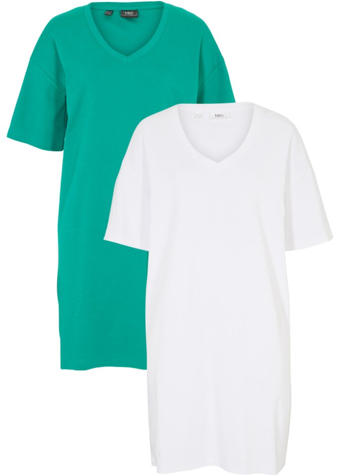 T-Shirtkleid mit V-Ausschnitt, oversize (2er Pack)
